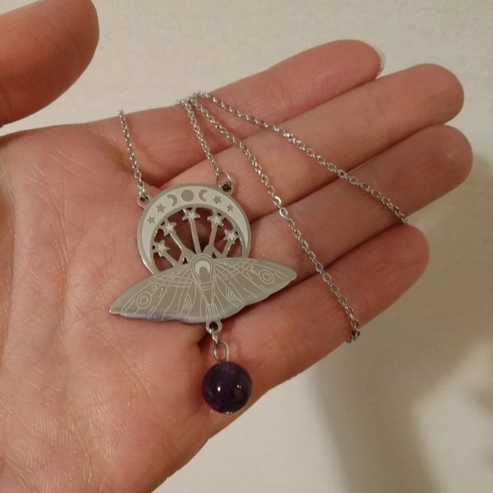 Witchcraft Crescent & Moth Pendant Necklace - Picture 16 of 16